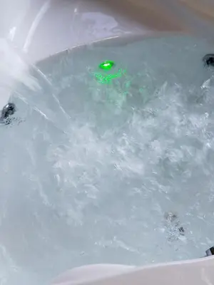 a bath tub filled with water with a green object at Lela lux in Jošanička Banja