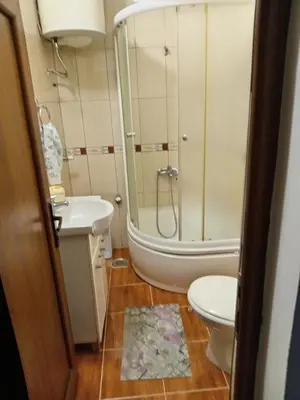 a bathroom with a shower and a toilet and a sink at Palamar in Kuršumlija