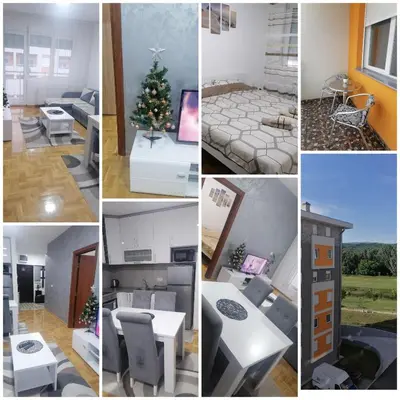a collage of different pictures of a room at Apartman Zapadni Kej Pirot in Pirot