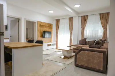 a living room with a couch and a table at Apartman Jelena in Vranje