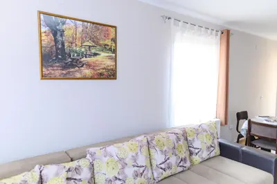 a couch in a living room with a painting on the wall at Vila Misljenovic, u centru Sokobanje, na pesackoj zoni in Soko Banja
