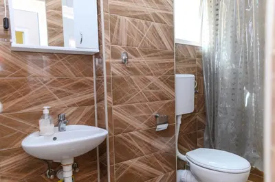 a bathroom with a toilet and a sink at Vila Misljenovic, u centru Sokobanje, na pesackoj zoni in Soko Banja