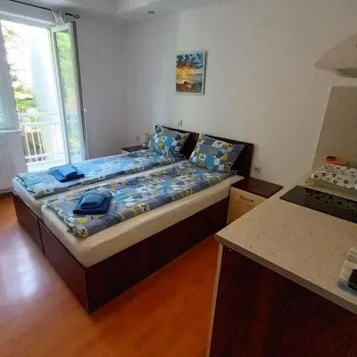 a bedroom with a large bed in a room at Maja V Apartmani Sokobanja in Soko Banja
