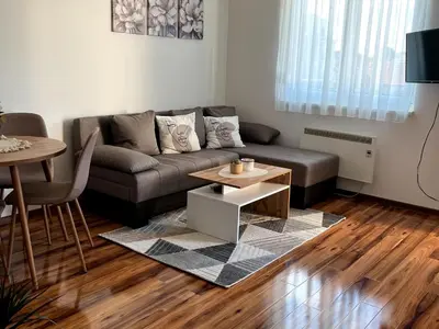 a living room with a couch and a table at ADA Vrnjacka Banja in Vrnjačka Banja