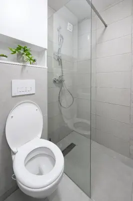 a bathroom with a toilet and a shower at Apartman North resort in Vrnjačka Banja