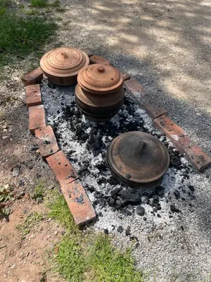 three fire hydrants sitting on the side of the road at Krupajsko vrelo in Milanovac