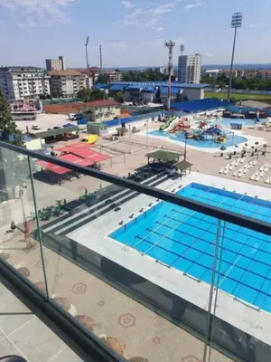 a view of a swimming pool from a building at leoben in Jagodina
