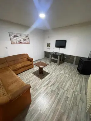a living room with a couch and a flat screen tv at Apartman Jošanička Banja in Jošanička Banja