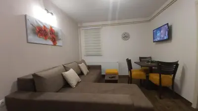 a living room with a couch and a table at Apartmani Sunce Stara planina in Crni Vrh