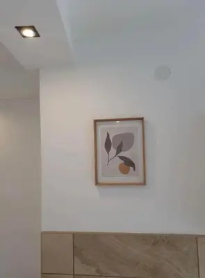 a picture of a flower on a white wall at Studio Melem 2 in Soko Banja