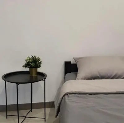 a table with a plant on it next to a bed at Studio Melem 3 in Soko Banja