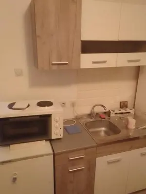 a small kitchen with a sink and a microwave at Apartman Djordjevic in Vranje