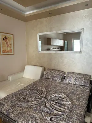 a bedroom with a large bed and a mirror at Pahira Lux in Paraćin