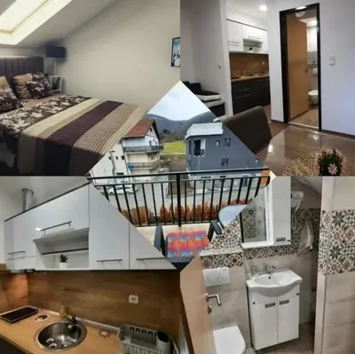 a collage of photos of a hotel room at Studio Djukić Sokobanja in Soko Banja