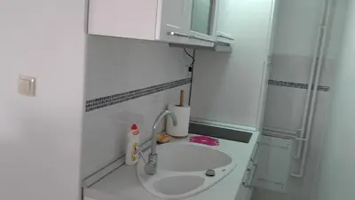 a small bathroom with a sink and a shower at Villa Snow Queen Kopaonik in Kopaonik