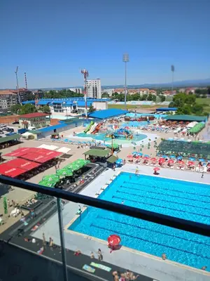 an overhead view of a swimming pool at Jagodina Apartman Nastasija- gleda na Aqva park in Jagodina