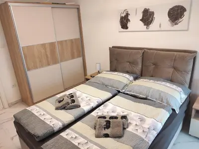 two beds sitting next to each other in a room at Cera exclusive apartment in Soko Banja