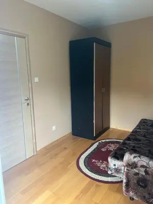 a room with a bed and a cabinet and a rug at Apartman Jasmina Vrnjačka banja in Vrnjačka Banja