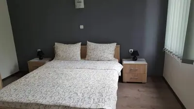 a bedroom with a bed and two night stands at Apartman LUKA 2 in Soko Banja