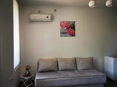 a living room with a couch and a picture on the wall at Apartman LUKA 2 in Soko Banja