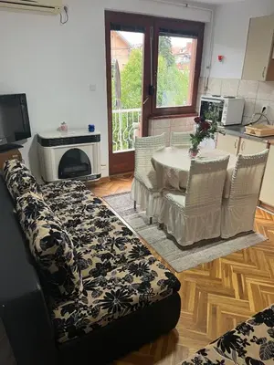 a living room with a couch and a table at Apartman Sanja 3 in Vrnjačka Banja