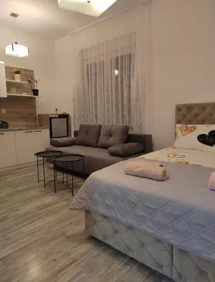a living room with two beds and a couch at Jes Apartments in Leskovac