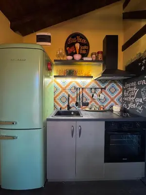 a kitchen with a refrigerator and a sink at Trnova Ruzica in Trnovac
