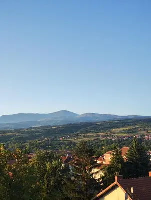 a view of a town with mountains in the distance at Milijic Lux 2 in Soko Banja
