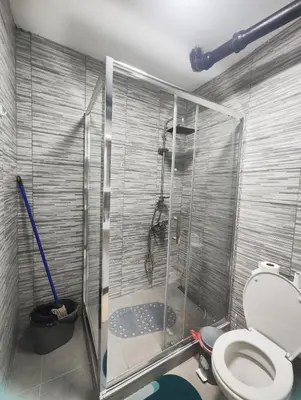 a bathroom with a shower with a toilet at Milijic Lux 2 in Soko Banja