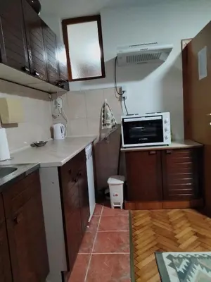 a kitchen with a microwave and a counter top at Apartment studio Ignjatovic in Niš