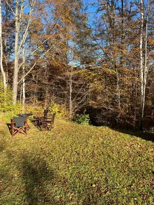 two benches and a picnic table in a park at Vila Krunica in Šerdanova Mahala