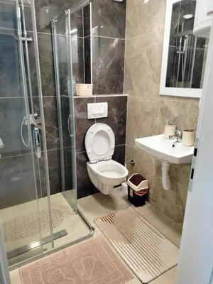 a bathroom with a shower and a toilet and a sink at Studio Marija 21 in Soko Banja