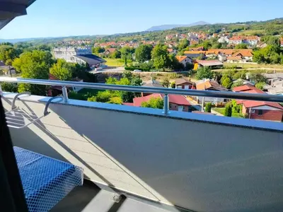a balcony with a view of a town at Studio Marija 20 in Soko Banja