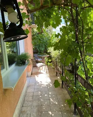 a patio with a table and chairs and a window at Aparmani,,Drljaca,,3 in Soko Banja