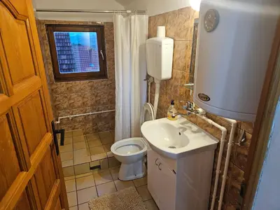a small bathroom with a sink and a toilet at Apartmani,,Drljaca,,4 in Soko Banja