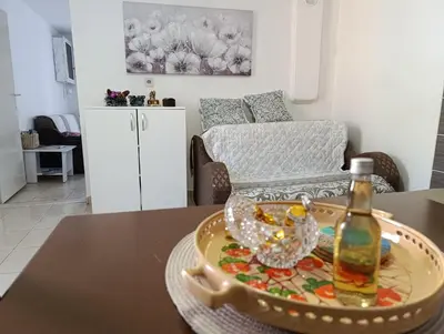 a room with a table with a bottle on a table at Mokino bunarče in Knjazevac.