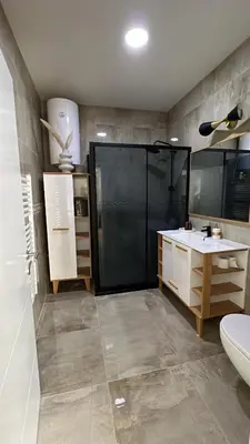 a bathroom with a shower and a sink and a toilet at Villa Sienna in Vrnjačka Banja