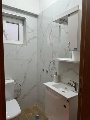 a bathroom with a toilet and a sink and a mirror at Kraljica apartman in Vrnjačka Banja