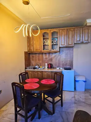 a kitchen with a table and chairs in a kitchen at Red Diamond in Niš