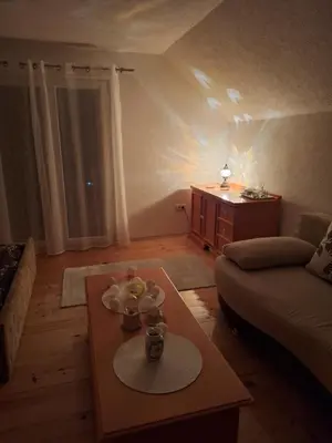 a living room with a couch and a coffee table at Vila Kojzak in Bela Stena