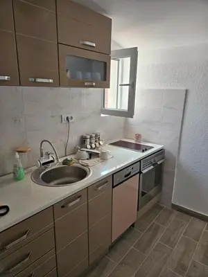 a kitchen with a sink and a counter top at Oki in Gornje Stopanje
