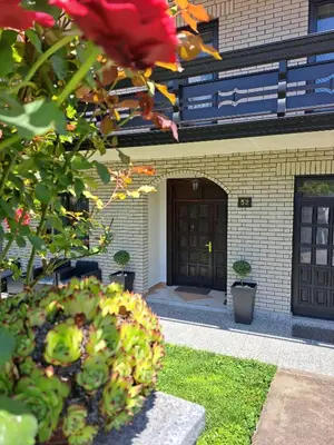 a building with a door and a bush in front of it at Vila Jevtić studio 3 in Soko Banja