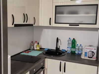 a kitchen with a sink and a microwave at Lacky-ca in Prokuplje