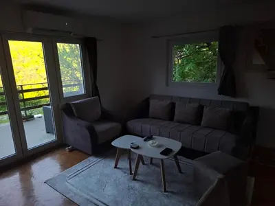 a living room with a couch and a table at Vila Tea Borsko Jezero in Bor