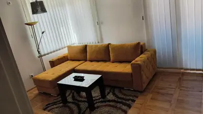 a living room with a couch and a table at Apartmani Stanković in Vranje
