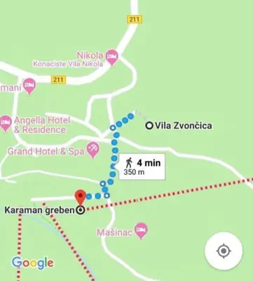 a map of a city with a map at Vila Zvončica, apartman Puzović 21 in Kopaonik