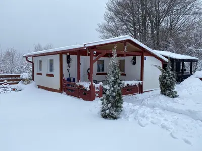 a cabin in the snow with snow on the ground at Gocki raj 2 in Goč