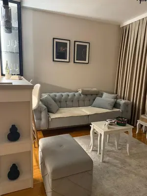 a living room with a couch and a table at Urban Apartman-privatan parking- in Kraljevo