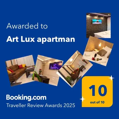a collage of pictures of a living room at Art Lux apartman in Kruševac