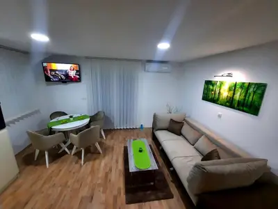 a living room with a couch and a table at Apartman Taša Vrnjačka Banja in Vrnjci